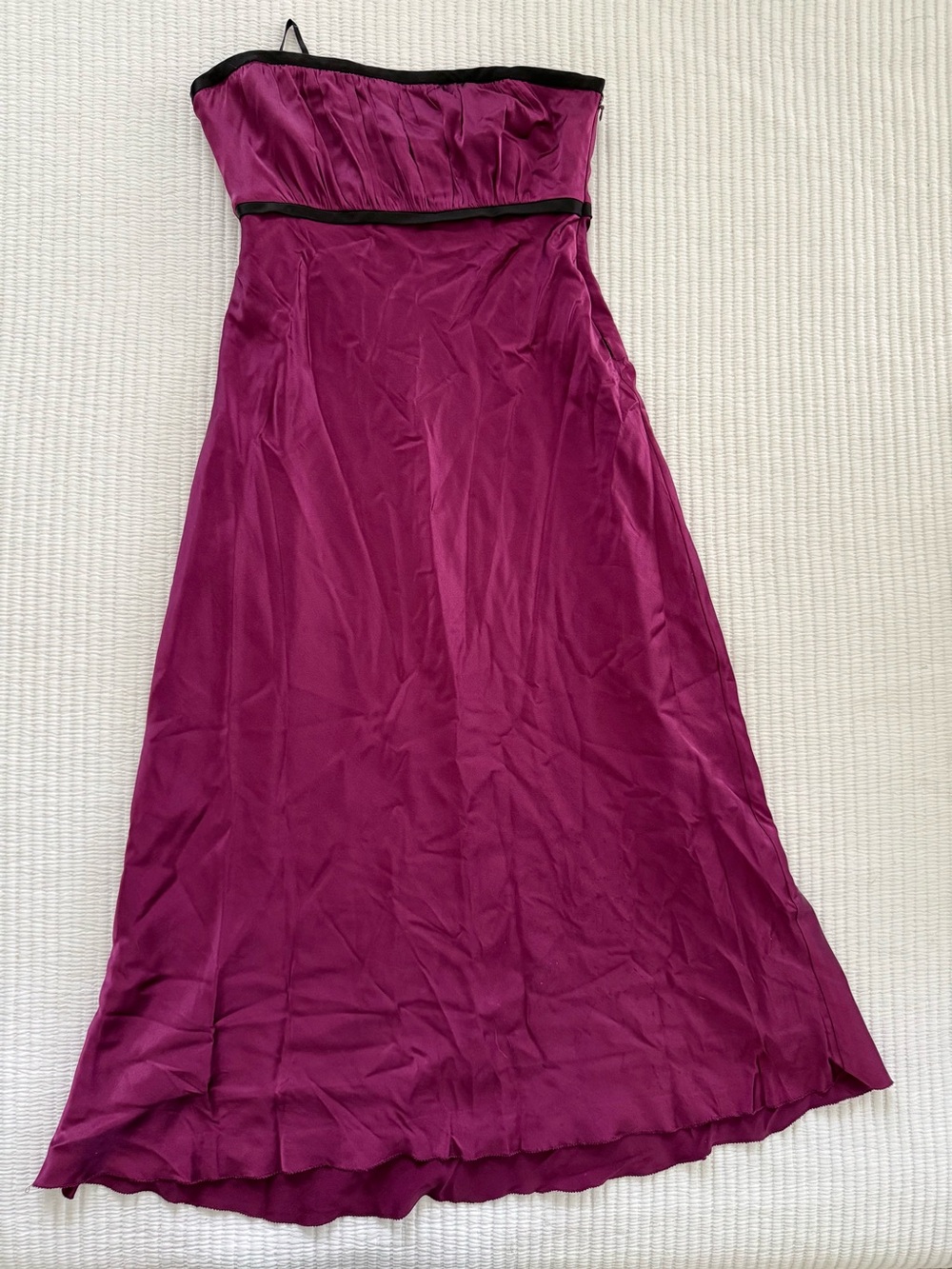 Nicole Miller Strapless Silk Charmeuse Dress with Black Trim